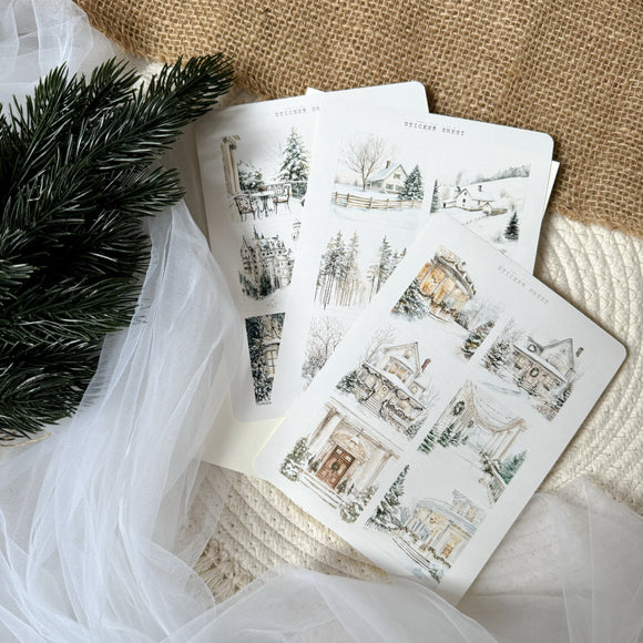 winter landscape picture sticker sheet