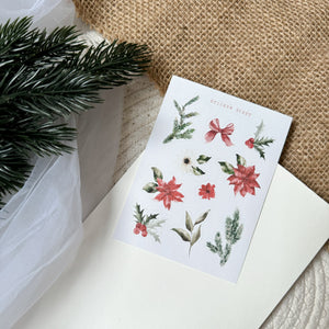 red christmas flower and ornaments mini sticker sheet