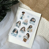 blue winter girls sticker sheet