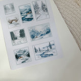 winter landscape post stamp sticker sheet