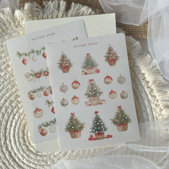 red christmas tree & ornaments sticker sheet