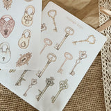 Vintage lock and key sticker sheet