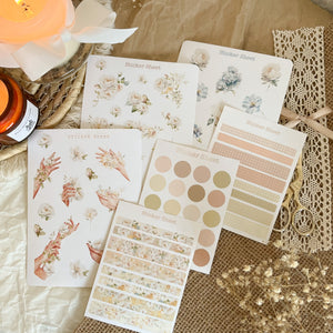 Vintage Rose sticker bundle | sticker sheet collection, flower sticker, dots and washi tape sticker