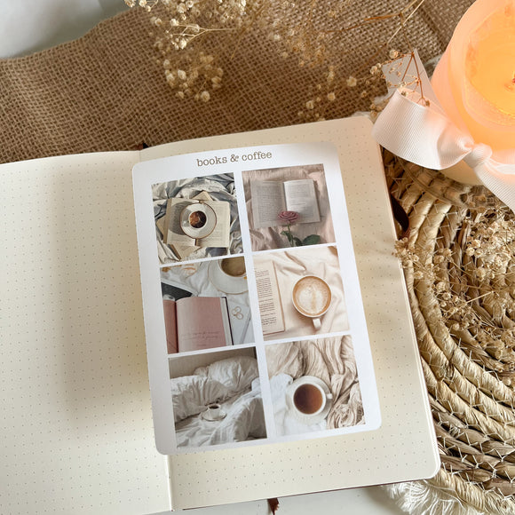 books and coffee photo sticker sheets