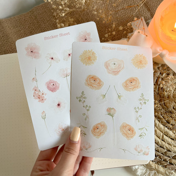 soft orange and pink flowers sticker sheet