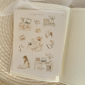 beige planner girl sticker sheet