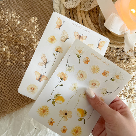 yellow flowers and butterflies sticker sheet for journaling