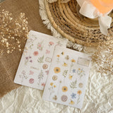 Pressed flowers and ephemera sticker sheet in yellow or pink | sticker for journaling