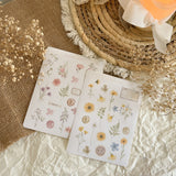 Pressed flowers and ephemera sticker sheet in yellow or pink | sticker for journaling
