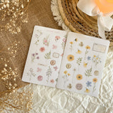 Pressed flowers and ephemera sticker sheet in yellow or pink | sticker for journaling
