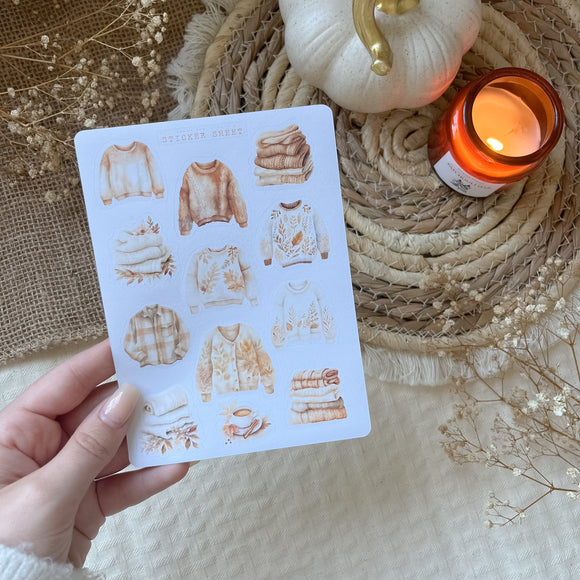 sweater weather sticker sheet, cozy fall sweater