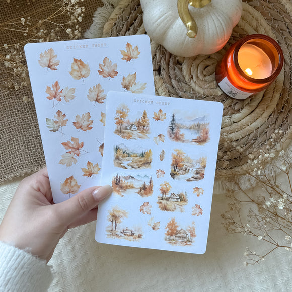 Autumn foliage landscapes sticker sheet