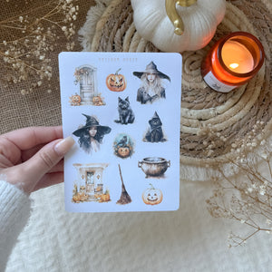 witchy halloween sticker sheet, autumn and spooky sticker sheet