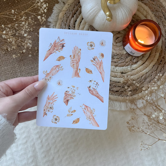 autumn wildflower hands sticker sheet