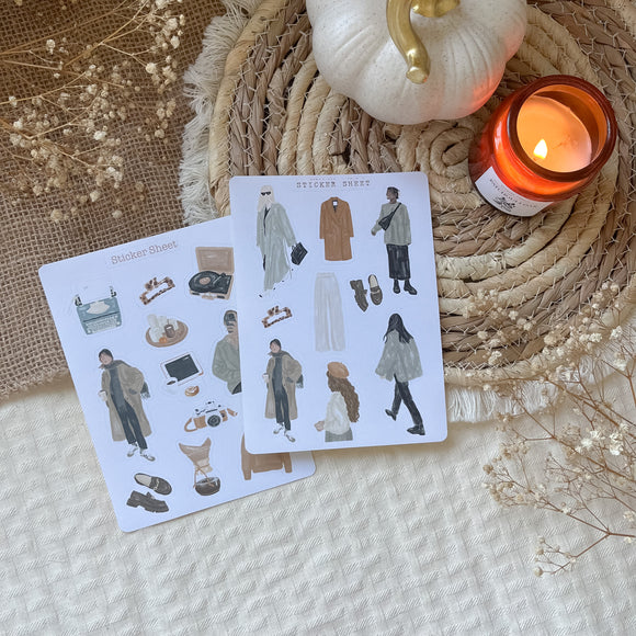 autumn cozy outfits sticker sheet