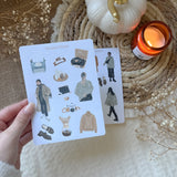 autumn cozy outfits sticker sheet