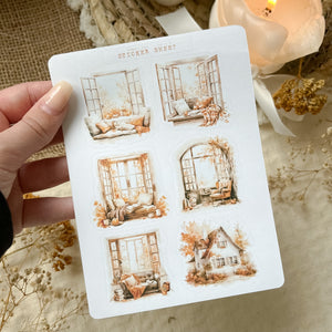 cozy autumn windows and landscape sticker sheet for journaling