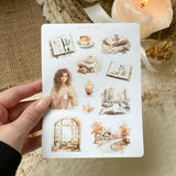 cozy autumn reading time sticker sheet for journaling