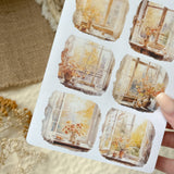 soft autumn window view sticker sheet, autumn sticker