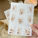 autumn flower bouquets and corners sticker sheet, flower decor sticker sheet