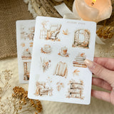 cozy autumn Sunday sticker sheet, reading cozy home sticker sheet
