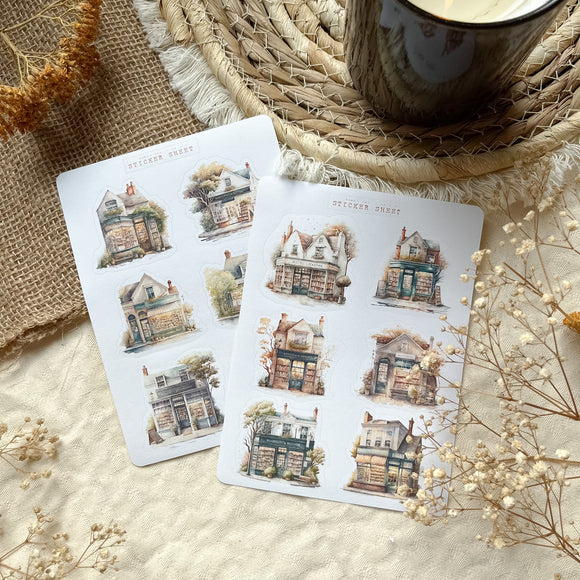 cozy bookstore picture sticker sheet for journaling