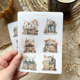 cozy bookstore picture sticker sheet for journaling