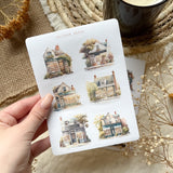 cozy bookstore picture sticker sheet for journaling