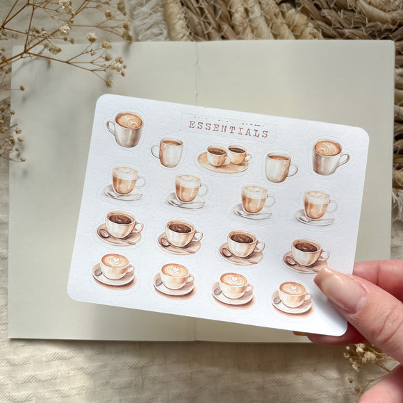 hot coffee cozy essentials sticker sheet