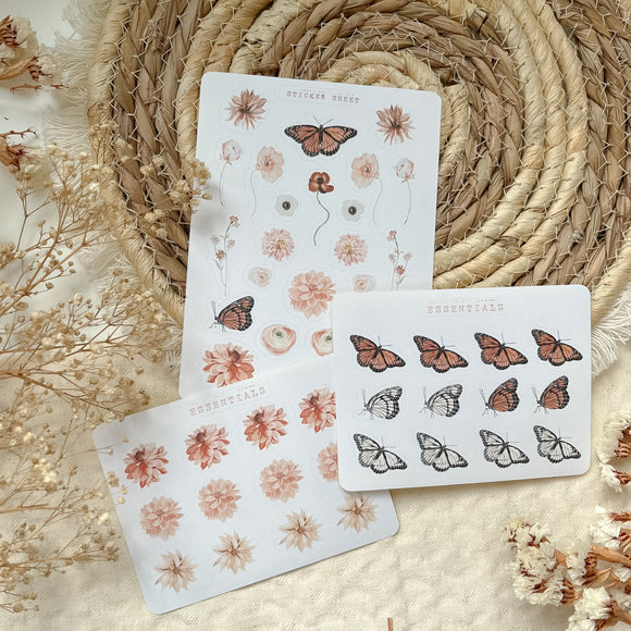 red floral butterfly sticker sheet, floral sticker sheets, bujo sticker sheets, planner stickers