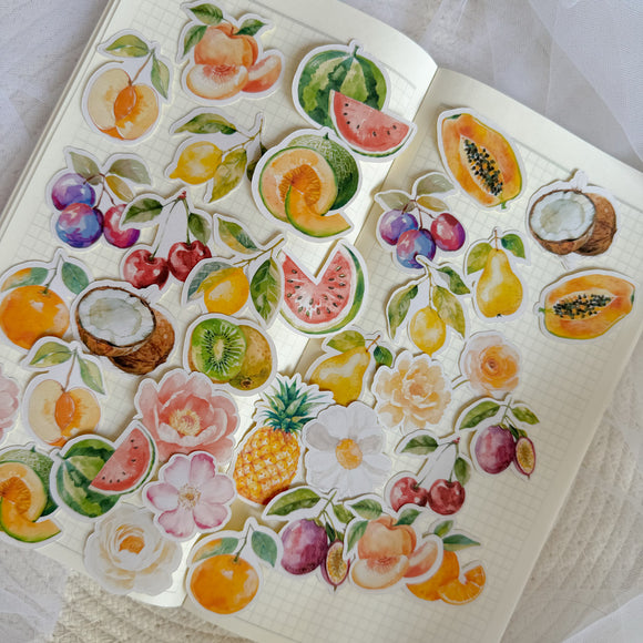 summer fruits and flowers die cut sticker pocket, planner sticker, summer sticker, cut out stickers 35+ pieces