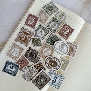 vintage postmark ephemera die cut sticker pocket, planner sticker, postal stamp sticker, ephemera cut out stickers 20+ pieces
