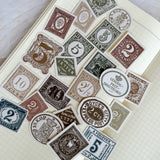 vintage postmark ephemera die cut sticker pocket, planner sticker, postal stamp sticker, ephemera cut out stickers 20+ pieces