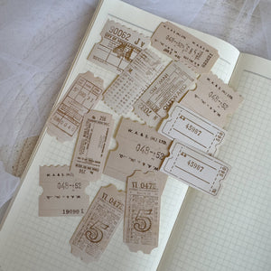 vintage tickets ephemera die cut sticker pocket, planner sticker, ticket sticker, ephemera cut out stickers 13 pieces