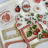 vintage strawberry ephemera die cut sticker pocket, planner sticker, strawberry sticker, summer ephemera cut out stickers 20+ pieces