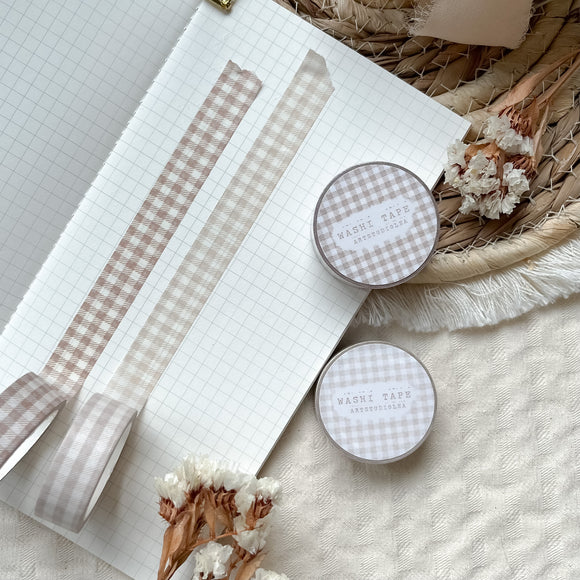 neutral gingham washi tape, masking tape, planner elements, bujo supplies, planner washi tape