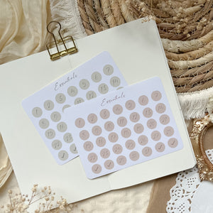 essential dated dots sticker sheet, journaling sticker, bullet journal supplies, planner sticker, essential planner functional sticker sheet
