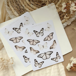 neutral butterfly sticker sheet, journaling sticker, planner sticker, bullet journal supplies