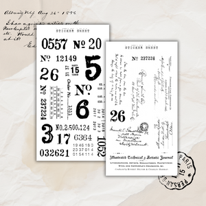 vintage numbers and writing sticker sheets