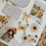 sunflower ephemera die cut pocket, 60+ pieces