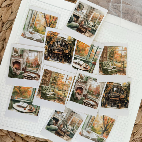 autumn reader polaroid die cut sticker pocket, planner sticker, polaroid pictures sticker, cut out stickers 12 pieces