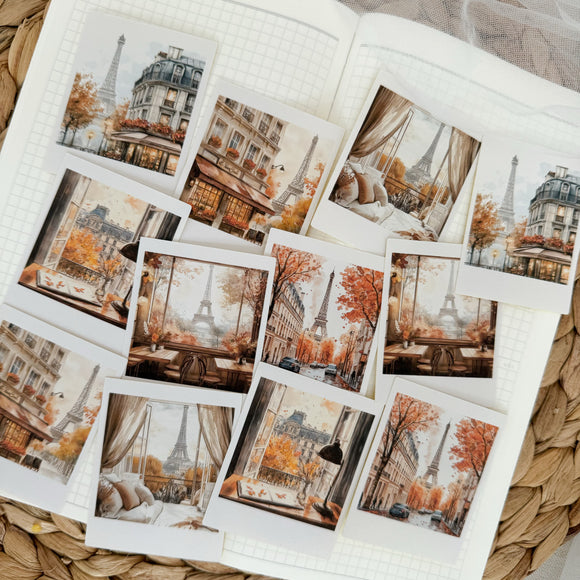 Parisian fall polaroid die cut sticker pocket, planner sticker, polaroid pictures sticker, cut out stickers 12 pieces