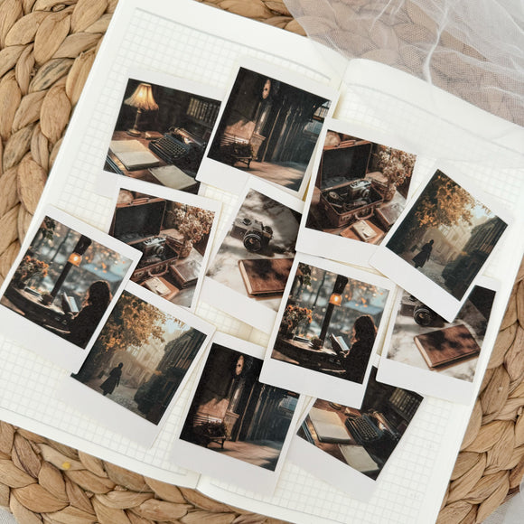 dark academia polaroid die cut sticker pocket, planner sticker, polaroid pictures sticker, cut out stickers 12 pieces