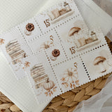 autumn day post stamp cut out page, linen paper post stamp