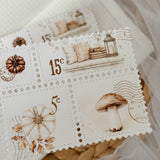 autumn day post stamp cut out page, linen paper post stamp