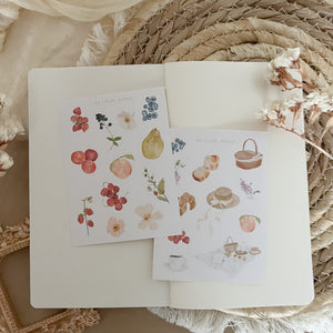 spring picnic and fruits sticker sheet, journaling sticker, bullet journal supplies, planner sticker, floral sticker sheet,