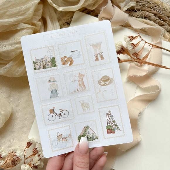 cottagecore post stamp sticker sheet