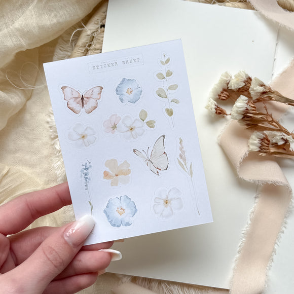 blue floral spring mini sticker sheet