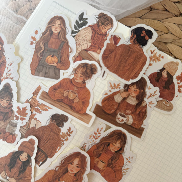 cozy autumn die cut girls sticker