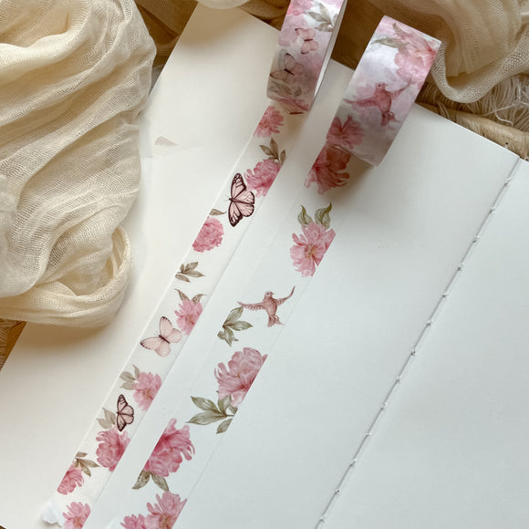 peonies, bird and butterfly washi tape